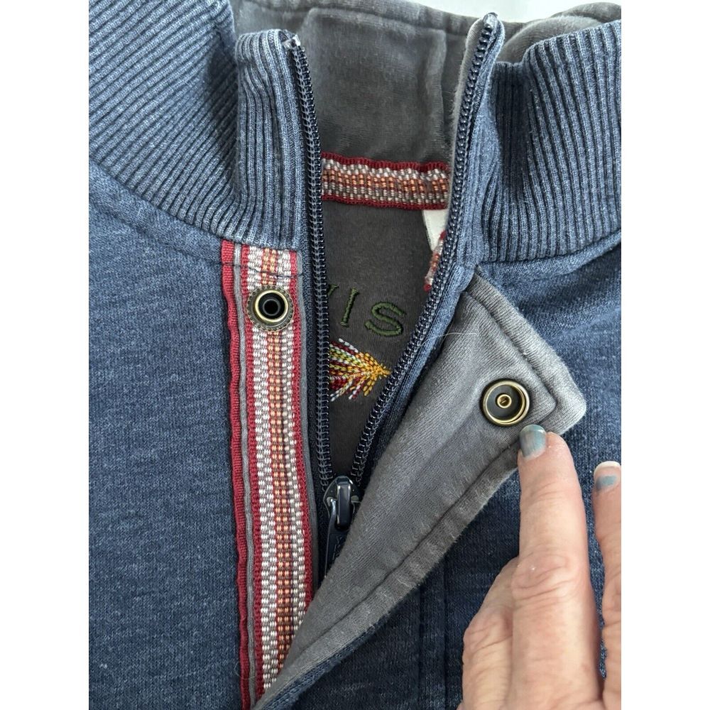 Orvis Mens Large Blue 1/4 Zip Retro Style Collared High Neck Sweatshirt Pullover - Picture 7 of 15